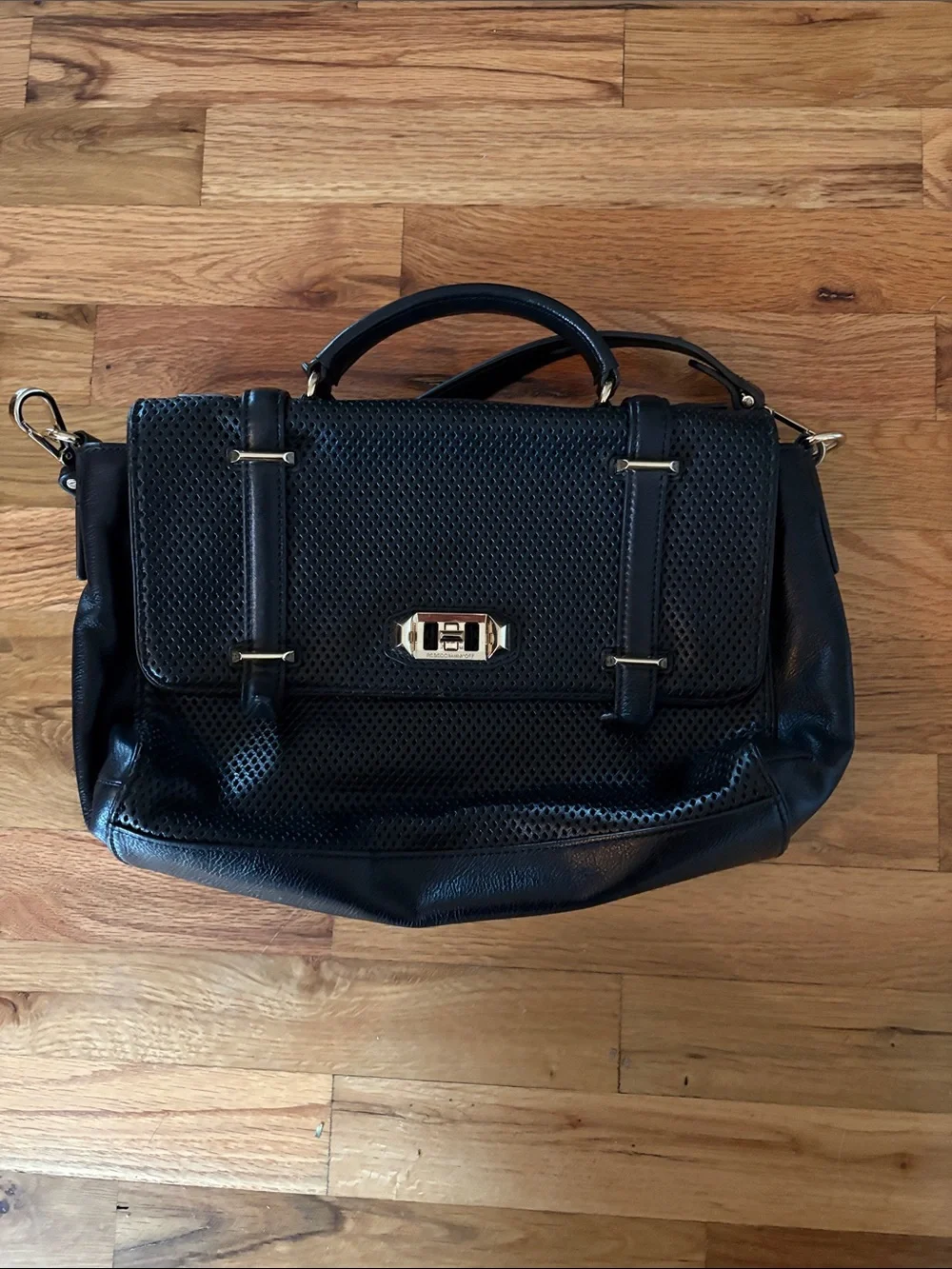 Rebecca Minkoff Black Perforated Leather Satchel with Top Handle